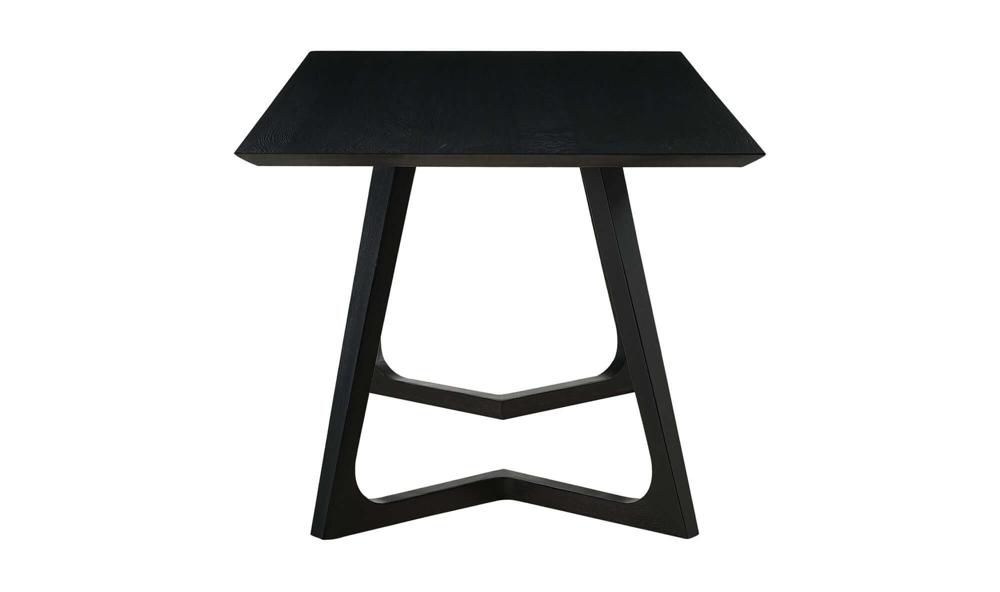 Front view of the Godenza Black Rectangular Dining Table, highlighting its sleek design and mid-century modern style.