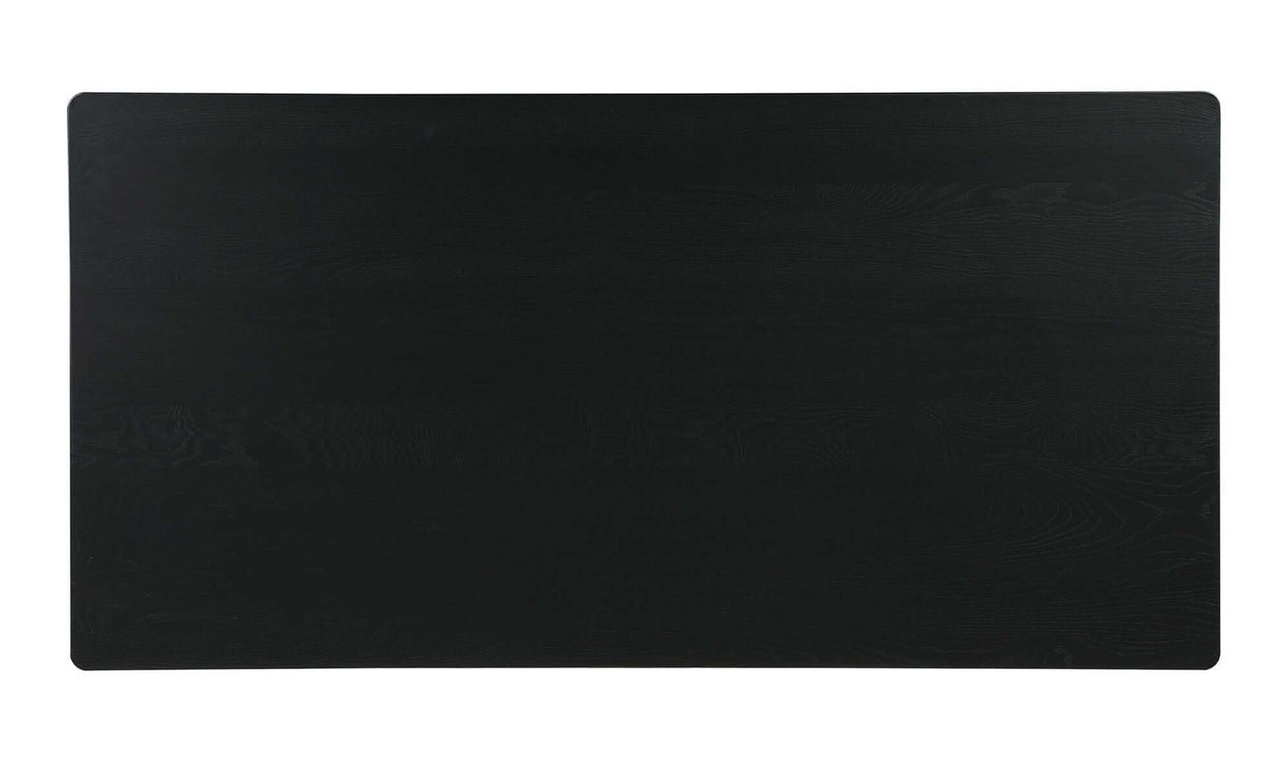 Top view of the Godenza Black Rectangular Dining Table, displaying the spacious black wooden surface.