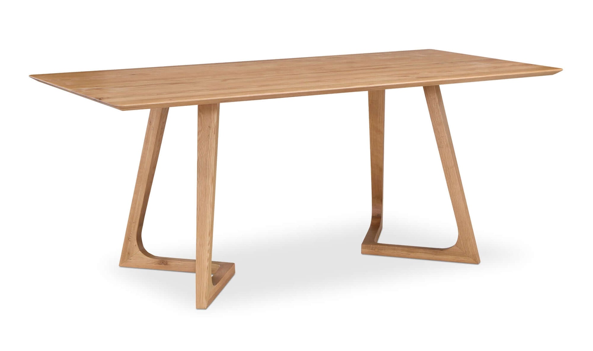 Angled view of the Godenza oak rectangular dining table showcasing its mid-century modern style.