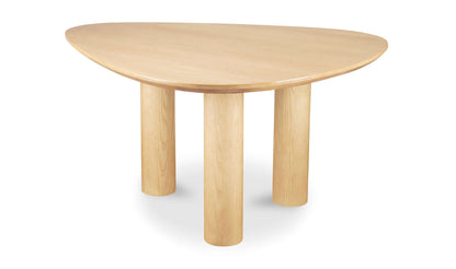 Side view of the Finley dining table showcasing the sturdy three-column base.