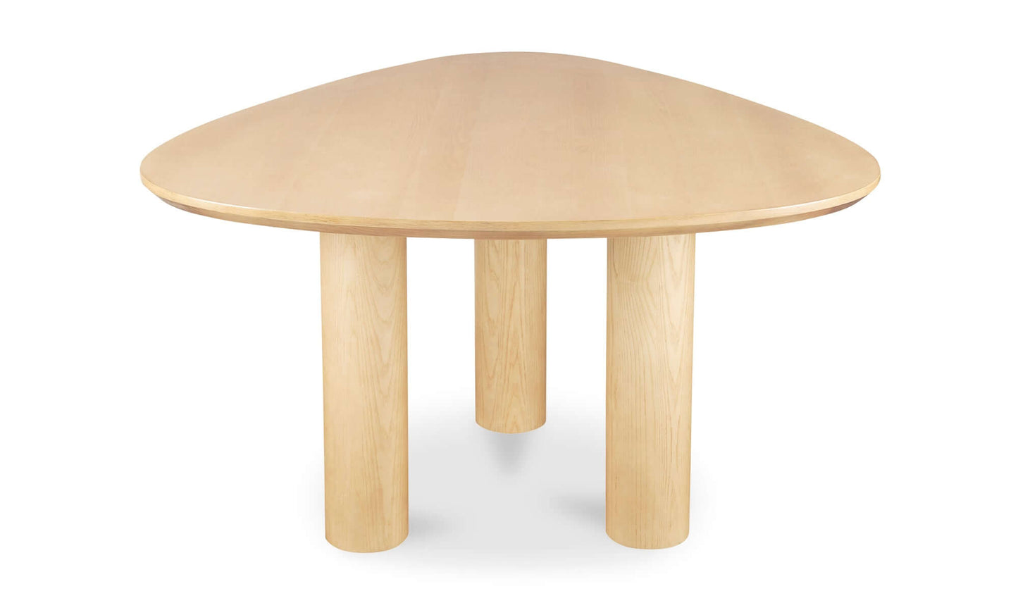 Finley dining table with natural ash veneer finish highlighting its minimalist design.