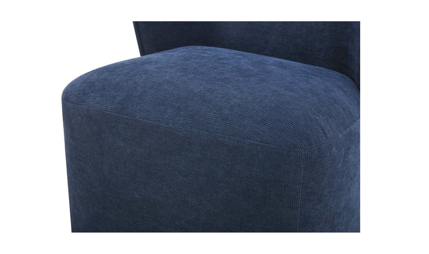 Cushioned seat detail of the Larson Navy Blue Dining Chair.