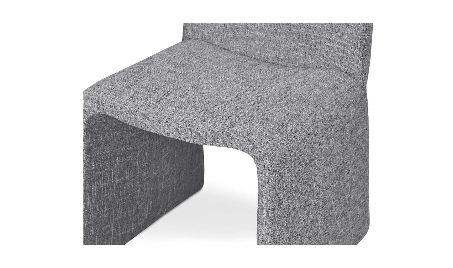 Close-up of the Ella Heather Grey Dining Chair highlighting its soft polyester upholstery.