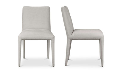 Side and front view of Calla Light Grey Dining Chairs, showcasing contemporary design, Moe's Home Collection.