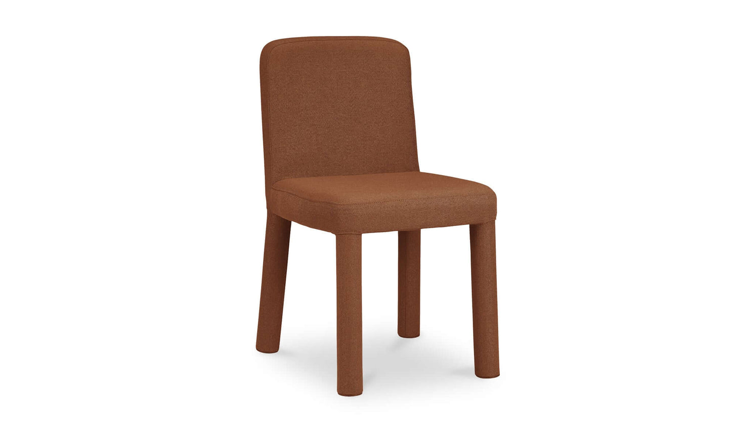 Angled front view of Place Rust Dining Chair by Moe's Home Collection in rust-colored upholstery.