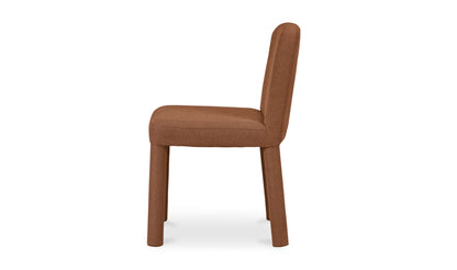 Side view of the Place Rust Dining Chair by Moe's Home Collection in rust-colored polyester.