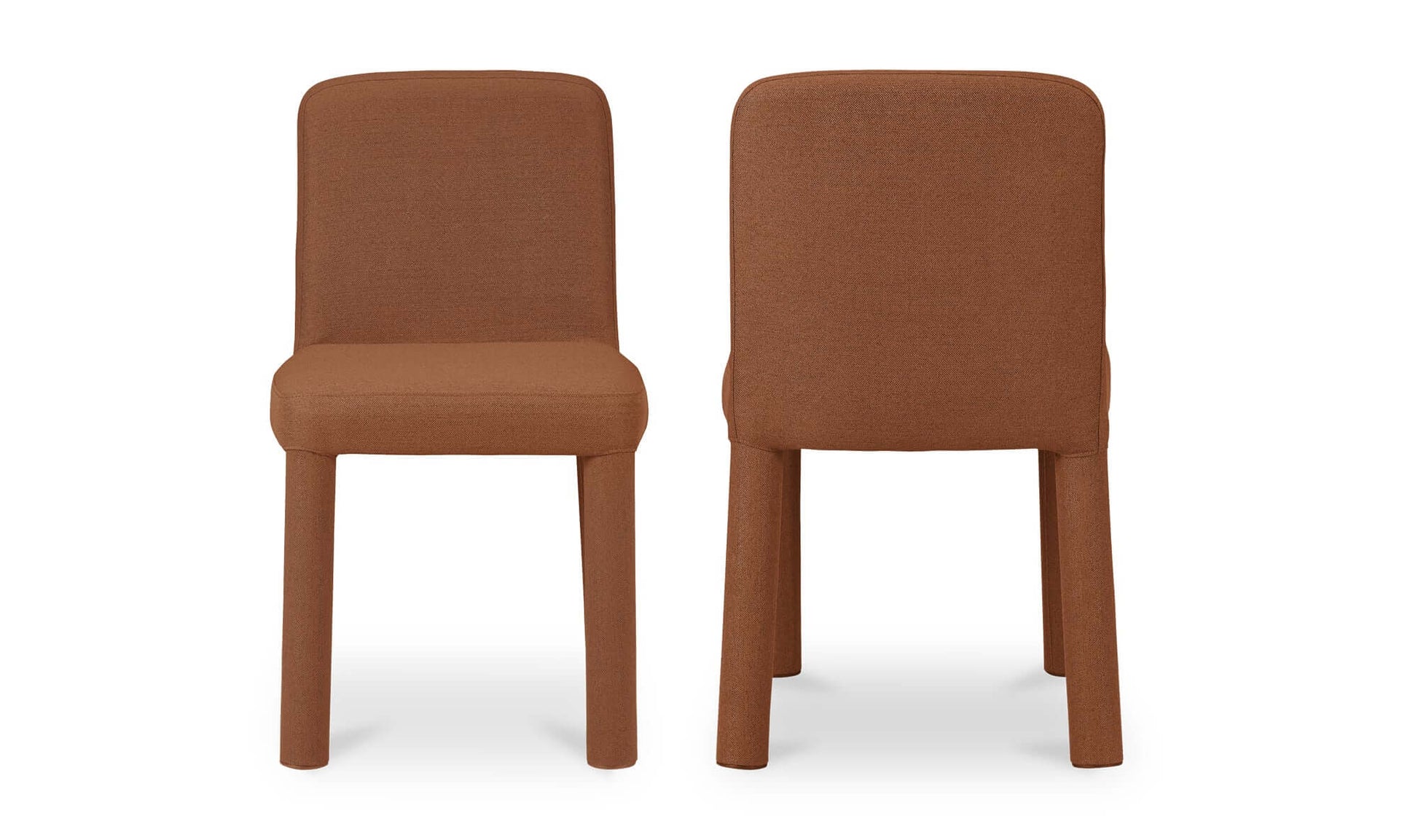 Place Rust Dining Chair by Moe's Home Collection in heavy polyester upholstery, front and back view