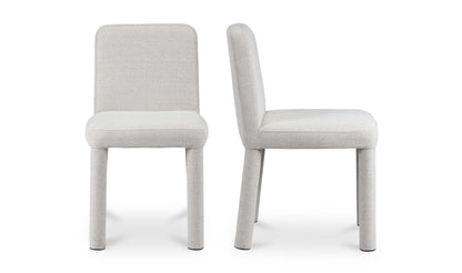 Pair of Place Light Grey Dining Chairs, front and side views showcasing modern aesthetics.