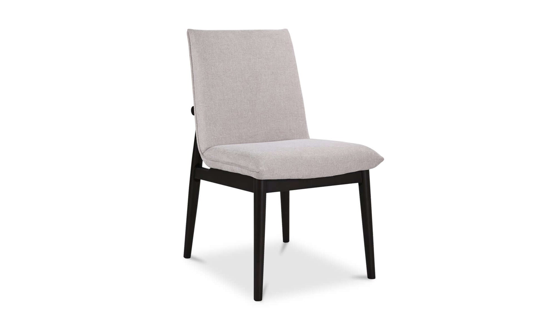 Angled view of Charlie dining chair highlighting the modern design and comfortable padding.