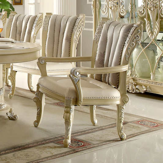 HD-5800 Traditional Wood Dining Arm Chair with intricate carvings and plush upholstery