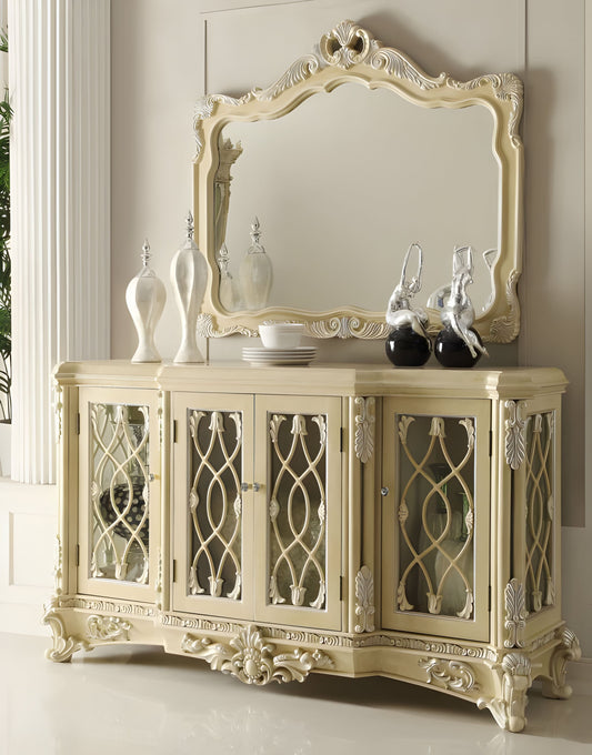 HD-5800 Traditional Wood Dining Buffet with intricate carvings, glass doors, and European design elements.