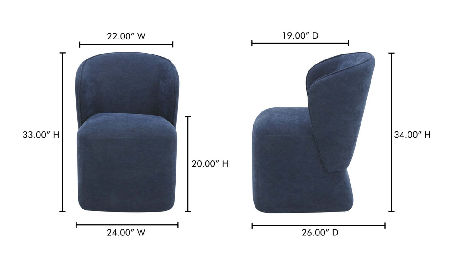 Larson Navy Blue Dining Chair with dimensions.