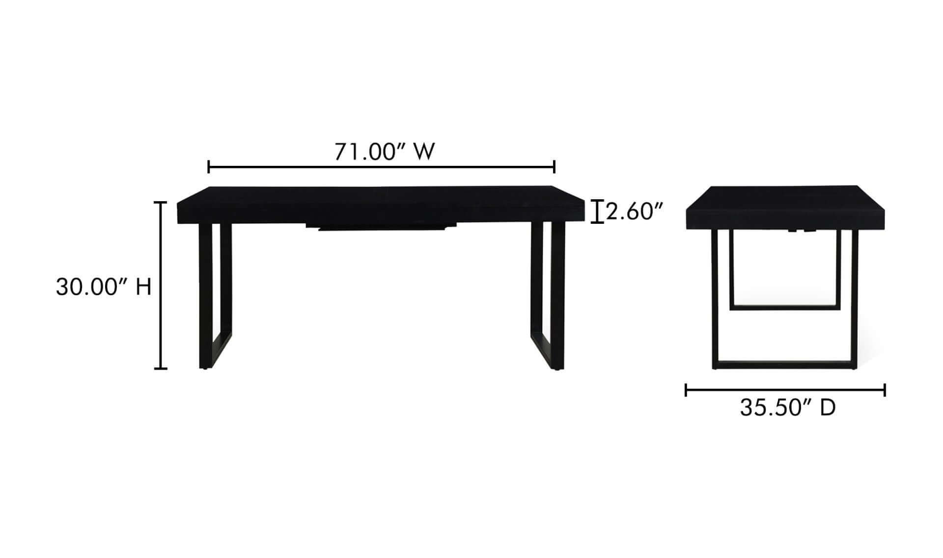 Dimension Diagram of Ben Extension Dining Table Black with Measurements