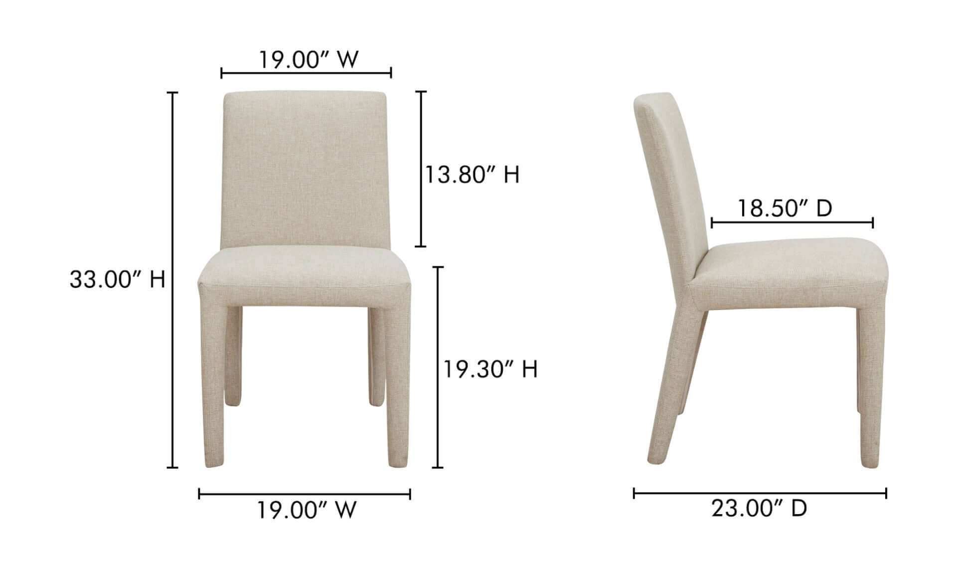 Dimension specifications of the Monte Dining Chair Beige by Moe’s Home Collection.