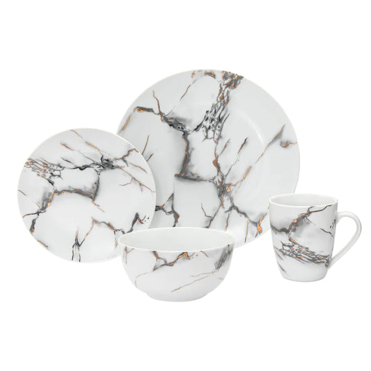 Rayo Marble Porcelain 16 Piece Dinnerware Set, Service For 4