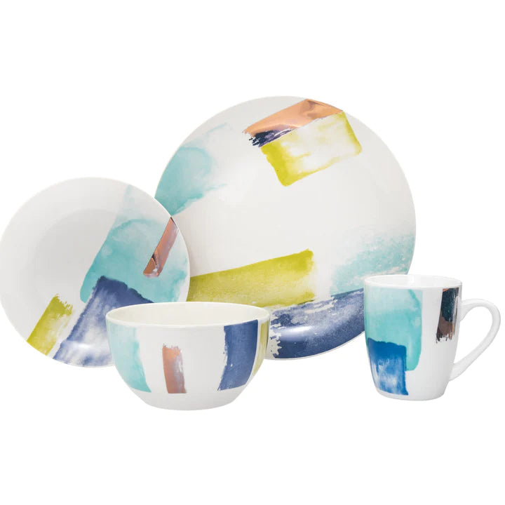 Brushstrokes Porcelain 16 Piece Dinnerware Set, Service For 4