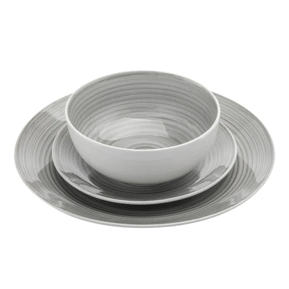 Spiral Grey Porcelain 12 Piece Dinnerware Set, Service For 4