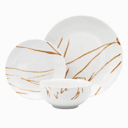 Boulon Gold Porcelain 12 Piece Dinnerware Set, Service For 4