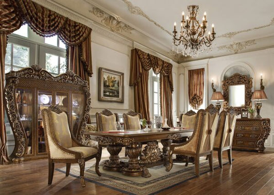 Elegant HOMEY DESIGN HD-8011 Classic Pedestal Dining Table with intricate carvings and luxurious walnut finish