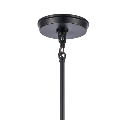 Matte black canopy and rod detail of the Boyer 18” pendant light.