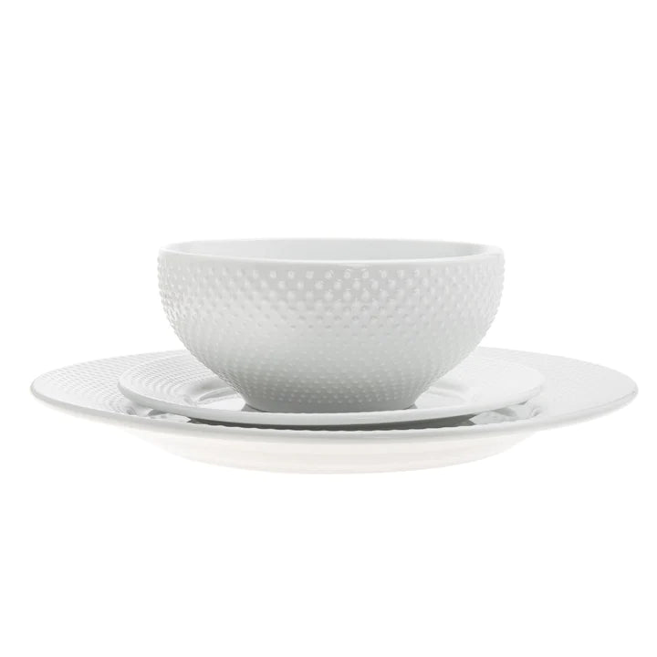 Pique Plain Porcelain 16 Piece Dinnerware Set, Service for 4