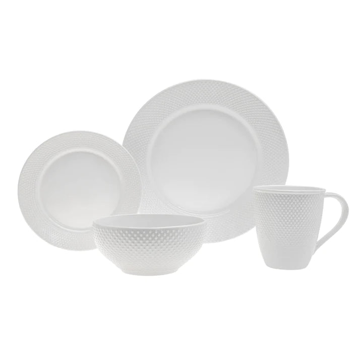 Pique Plain Porcelain 16 Piece Dinnerware Set, Service for 4