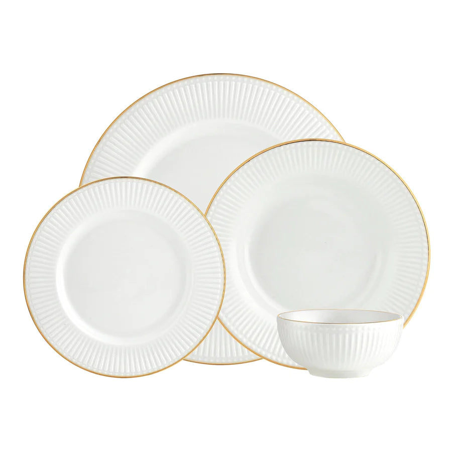 Republique Porcelain Gold Rim 16 Piece Dinnerware Set, Service For 4