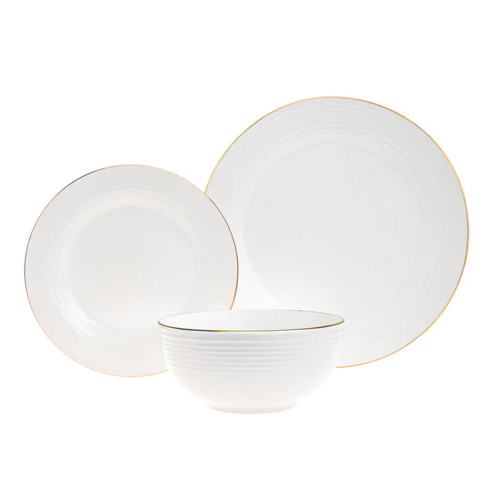 GODINGER Saba Porcelain Gold Rim 18 Piece Dinnerware Set, Service For 6 - single place setting