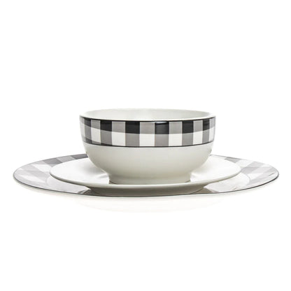 Damier Porcelain 12 Piece Dinnerware Set, Service For 4