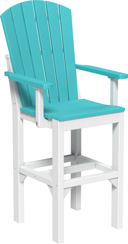 Aruba Blue & White Adirondack Bar Arm Chair, brightening any outdoor space with a splash of color.