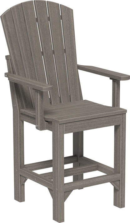 A sleek counter-height Adirondack armchair in a coastal gray finish, offering a contemporary look with its sturdy build and classic slat design.