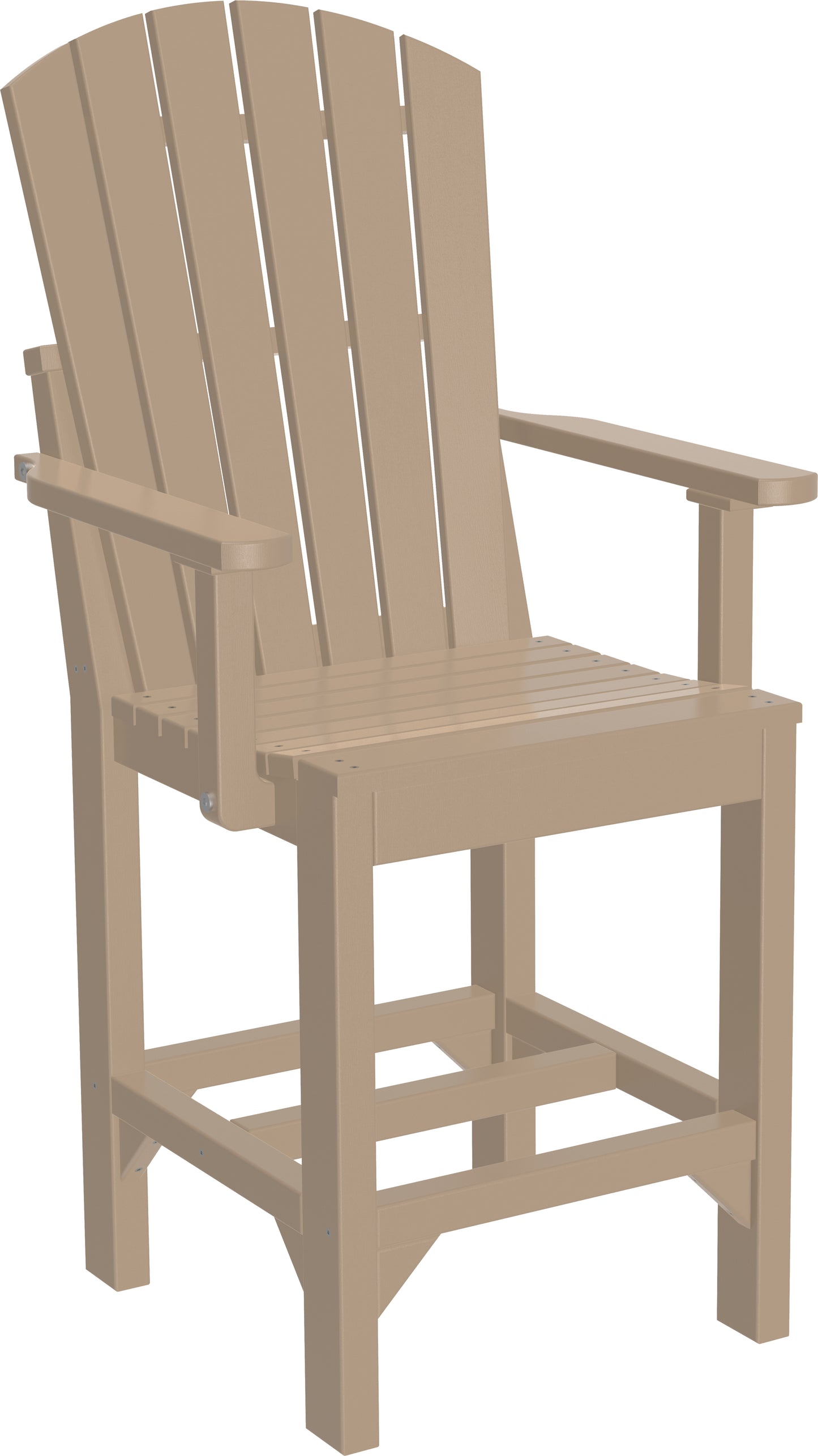 Counter-height Adirondack armchair in a rustic weatherwood finish.