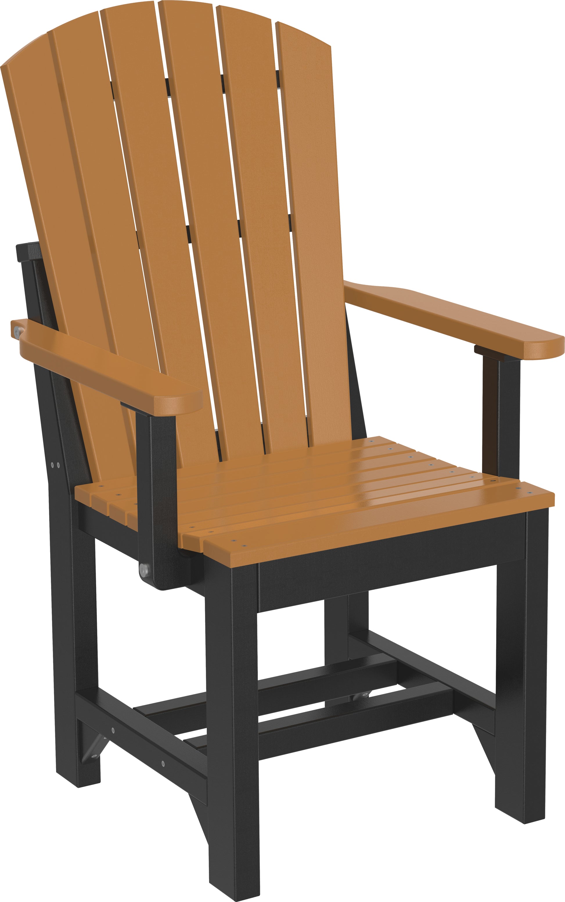 Warm Cedar & Black Adirondack Dining Arm Chair, a cozy and inviting dining height chair.