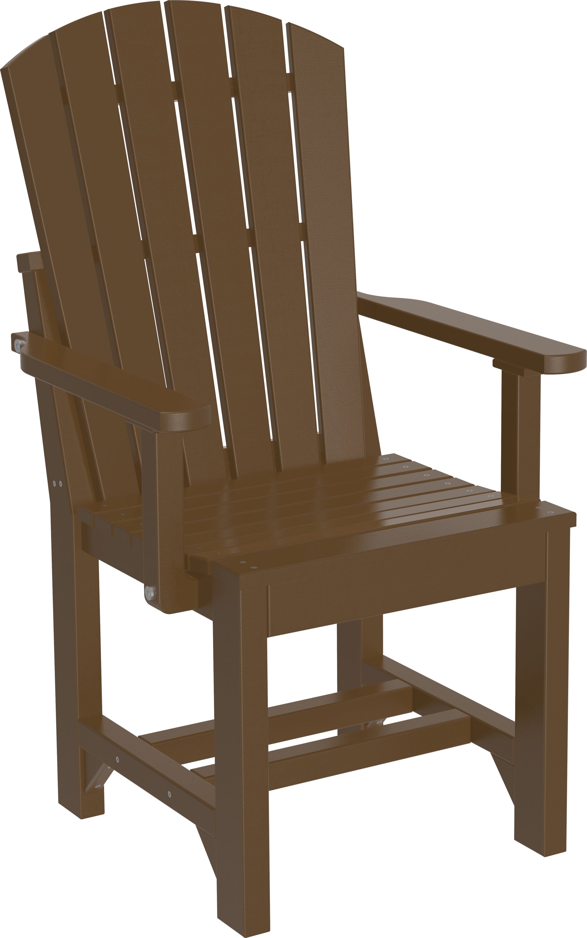 Rich Chestnut Brown Adirondack Dining Arm Chair, offering a warm and natural tone.