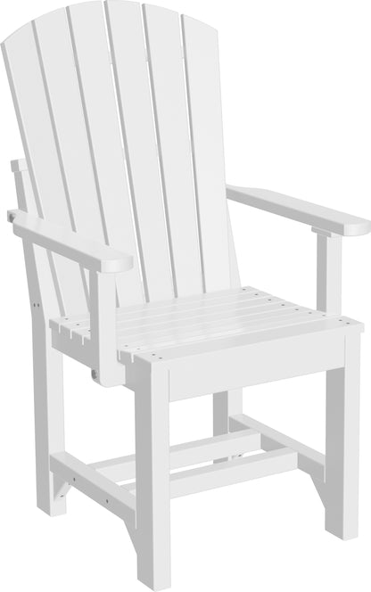 Pristine White Adirondack Dining Arm Chair, a classic and clean addition to any outdoor space.