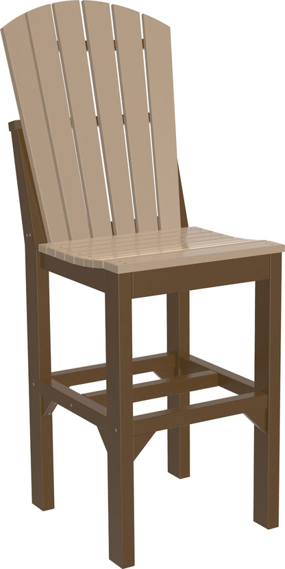 Weatherwood & Chestnut Brown LuxCraft Adirondack Bar Chair for a warm outdoor ambiance.