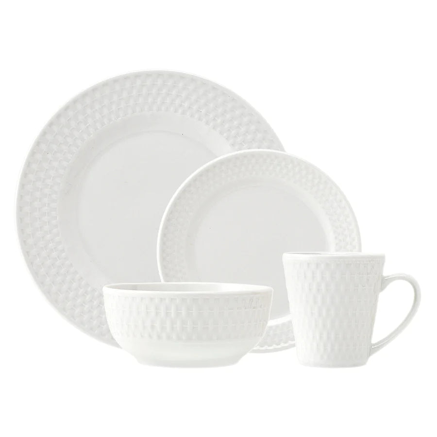 Avea Porcelain Dinnerware Set with textured pattern and all-white finish by Godinger.