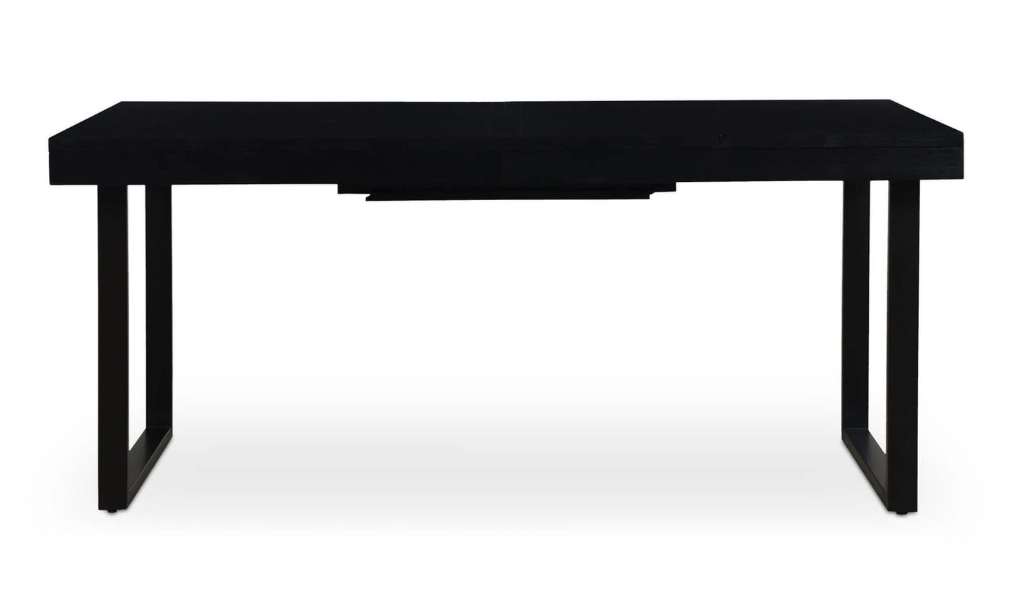 Front View of Ben Extension Dining Table Black with Sleek Black Metal Base