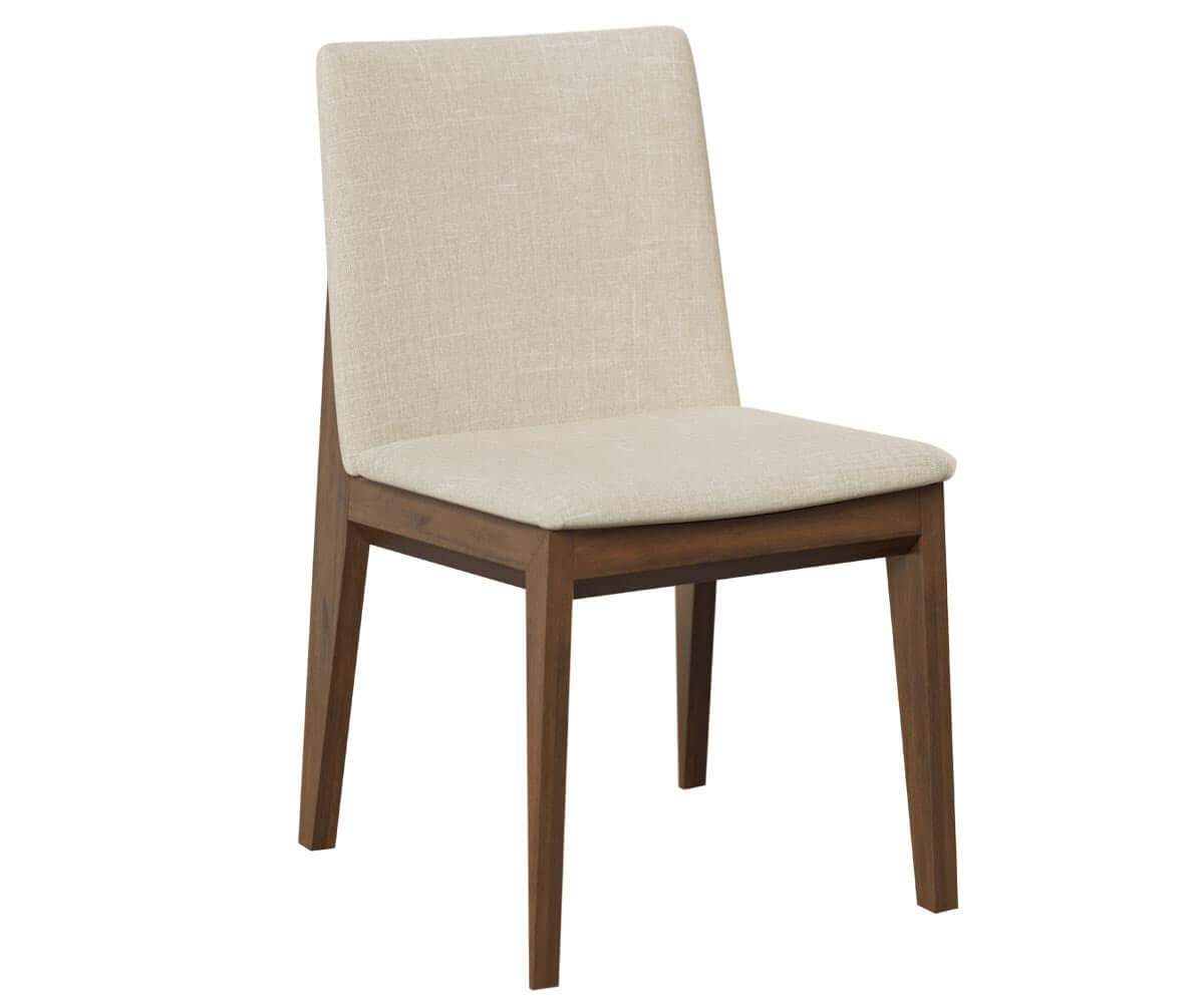 Single Jefferson Dining Chair showcasing snow-white fabric and brown maple wood frame