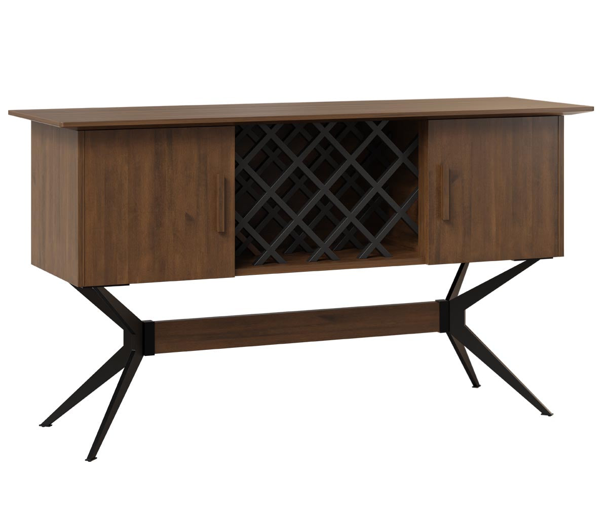 Jefferson Wine Buffet in brown maple with OCS 119 Cappuccino finish and terracite powder coat steel base