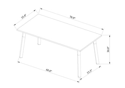 Detailed dimensions diagram of the Billings Dining Table by Surya showing height, width, and depth.