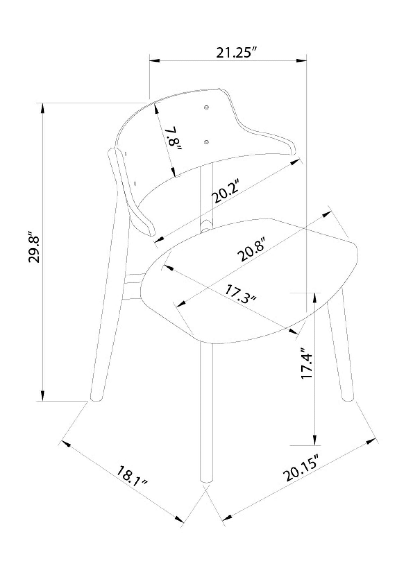  Detailed dimensions diagram of the Billings Dining Chair by Surya showing height, width, and depth.