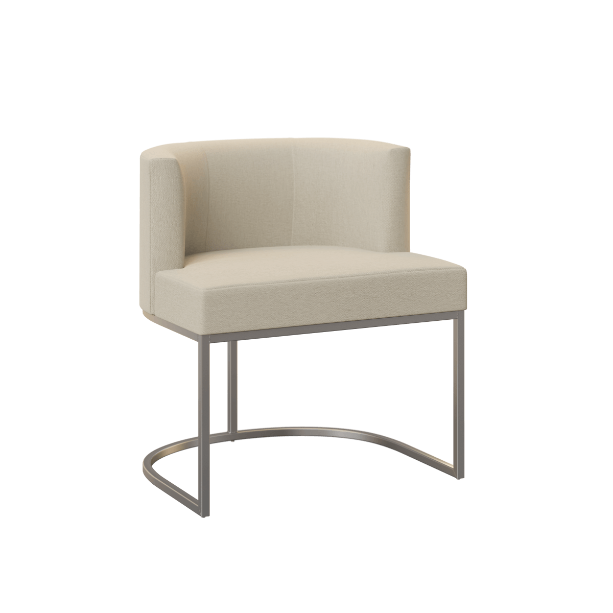 Front view of the Kenton contemporary upholstered dining chair with plush seat and modern metal frame.