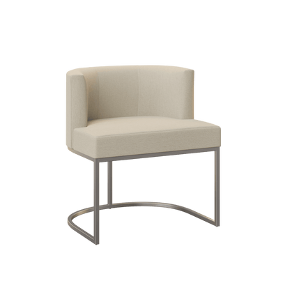 Front view of the Kenton contemporary upholstered dining chair with plush seat and modern metal frame.