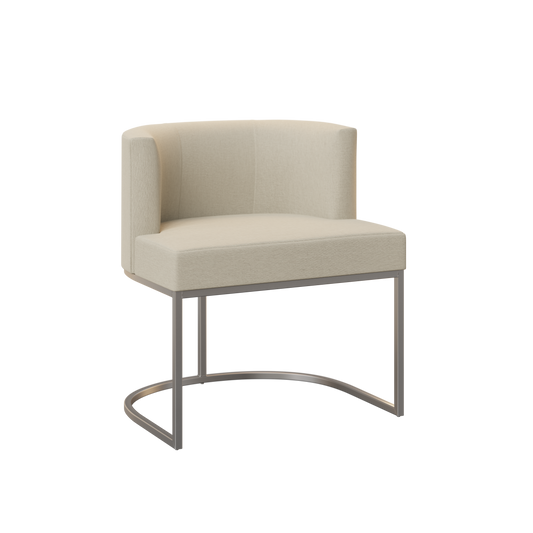 Front view of the Kenton contemporary upholstered dining chair with plush seat and modern metal frame.