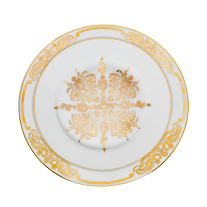 20th Century Baroque bone china dinner plate with intricate 18-karat gold inlays by Godinger.