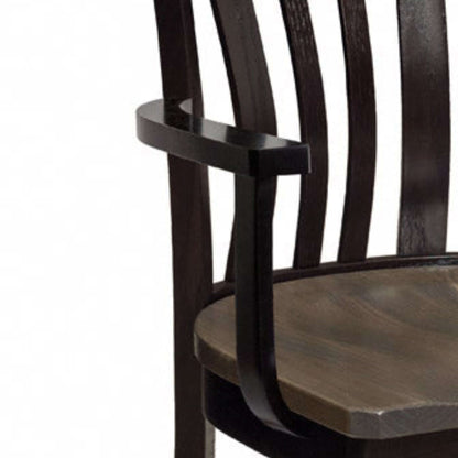 Bristol Amish Dining Room Arm Chair arm detail with smooth finish in dark ebony.