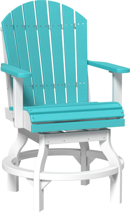 Vibrant LuxCraft Adirondack Dining Swivel Chair in aruba blue and white, ideal for adding a pop of color to your patio.