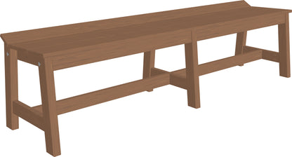 Full side perspective of the LuxCraft 72-inch Cafe Dining Bench in Antique Mahogany, showcasing its sturdy build and smooth finish.