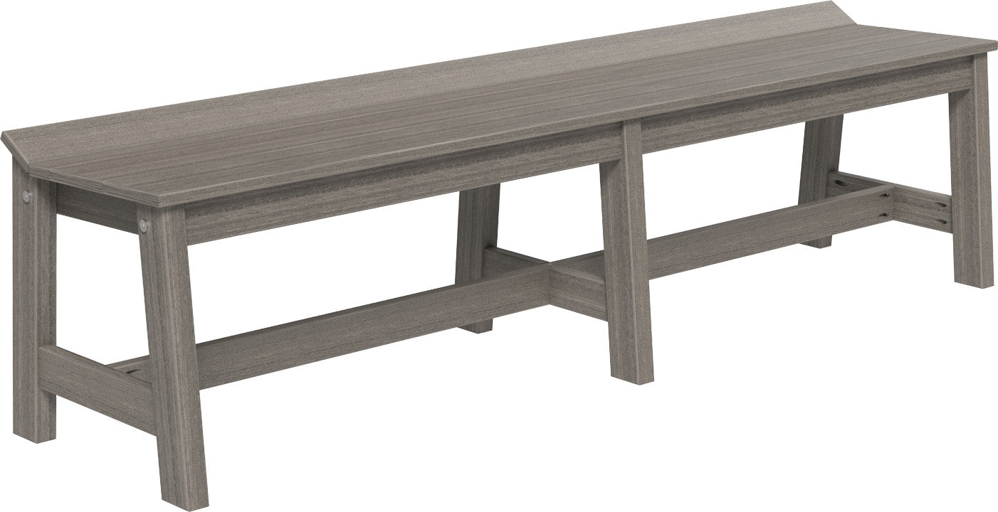 Close-up of the 72-inch Cafe Dining Bench in Coastal Gray by LuxCraft, displayed outdoors to showcase its elegant color and texture.